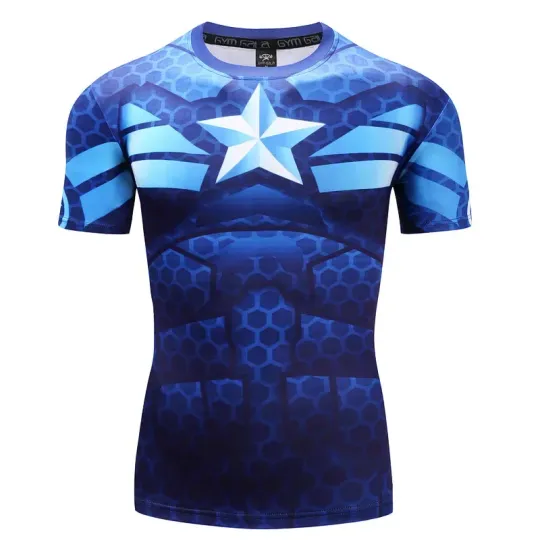 Men's Shirt Sleeve Sport 3D Shirt boys Superhero Captain America Compression Quick Dry Running T-shirt Fitness Sweatshirts