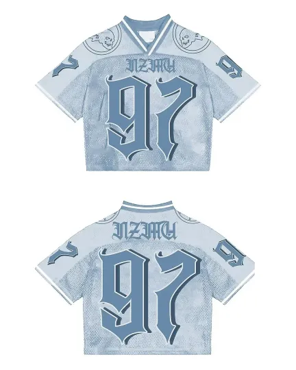Y2K American Fashion Mesh Baseball Jersey Crop Top Short Sleeve Streetwear Unisex Breathable Loose Football Jersey
