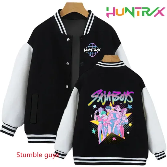 Anime Autumn Winter Kids Kpop Demon Hunters Cartoon Baseball Uniform Jacket Coat Sweatshirts Boys Girls Clothes