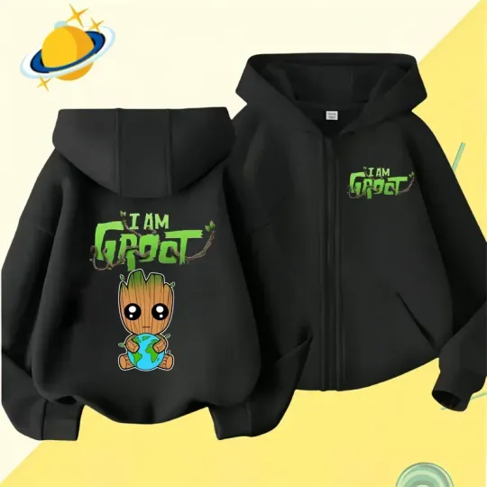 Groot Kids Double Sided Zipper Hoodie | Unisex Zip Up Jacket