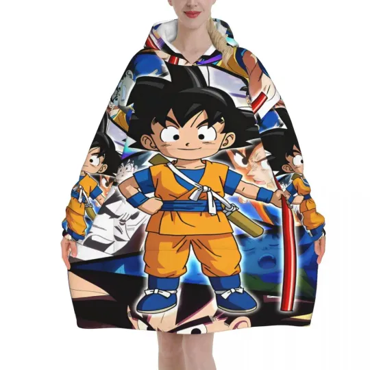 Dragon Ball DragonBall Anime Oversized Blanket Hoodie Sweatshirt Long Fleece Hooded Wearable Blanket