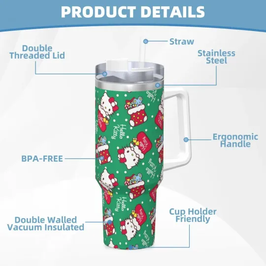 Hello Kitty Christmas Tumblers 40 oz With Handle | Christmas Gift