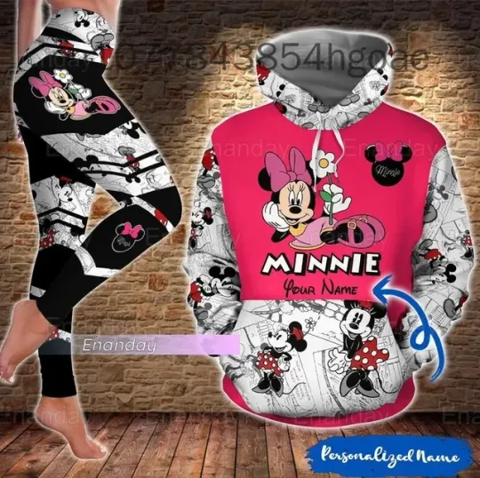 2024 New Disney Minnie 3D Hoodie Women's Hoodie Suit Mickey Yoga Pants Sweatpants Fashion Sports Suit