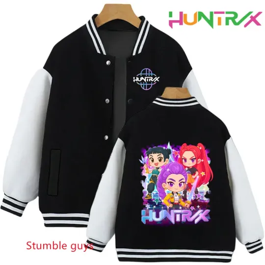 Anime Autumn Winter Kids Kpop Demon Hunters Cartoon Baseball Uniform Jacket Coat Sweatshirts Boys Girls Clothes