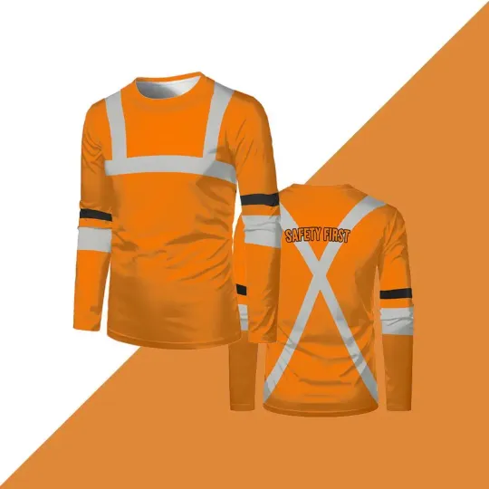 High-quality Safety Workwear Outdoor Worker Safety-first Printed Long-sleeved T-shirt Autumn Men's Loose Round Neck Work Shirt