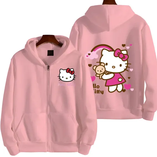 Hello Kitty Double Sided Zipper Hoodie | Unisex Zip Up Jacket