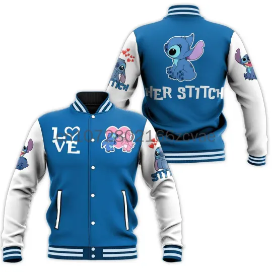 Stitch and Angel Couple Love Baseball Jacket Disney