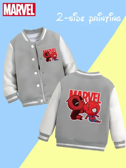 Marvel Boys' Baseball Jacket - Deadpool and Spider-Man Reversible Pattern, Soft Fabric