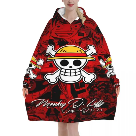 Luffy One Piece Oversized Blanket Hoodie Sweatshirt with Large Pocket for Women Men