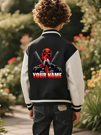 Marvel Boys Baseball Jacket - Deadpool's cool double sword pattern, unique personality, super cool for outdoor adventures