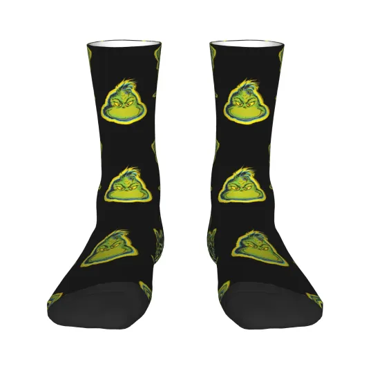 Green Grinched Christmas Socks for Men and Women