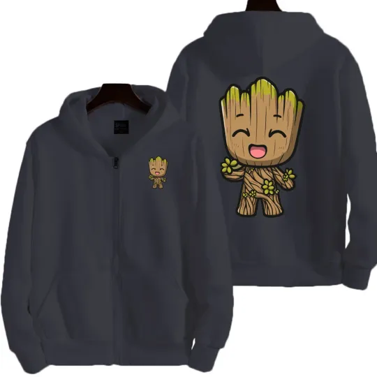 Marvel Groot Spring and Autumn New Men's Zipper Hoodie