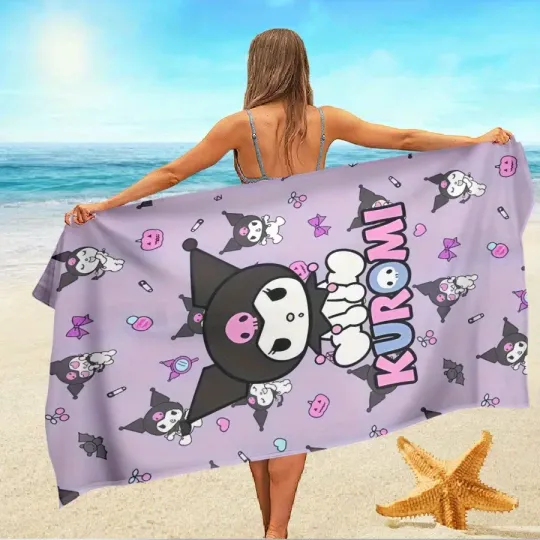 Adorable KUROMI-Printed Beach Towel for Summer Fun