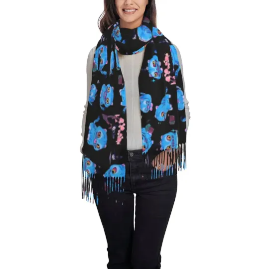 KPOP Demon Hunters Blue Tiger Scarf Warm Pashmina Shawls and Wrap Long Large Scarves with Tassel for Evening Dress