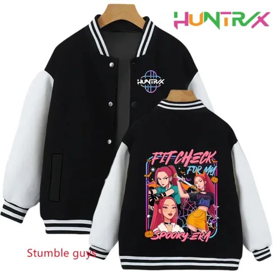 Anime Autumn Winter Kids Kpop Demon Hunters Cartoon Baseball Uniform Jacket Coat Sweatshirts Boys Girls Clothes