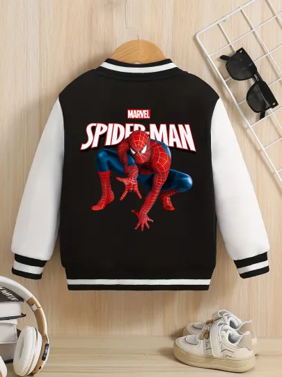 Marvel Boys' Baseball Jacket - Reversible Spider-Man Graphic, Soft Fabric