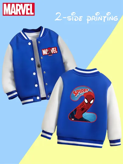 Marvel Boys' Baseball Jacket - Spider-Man Digital Double-Sided Graphic, Soft Fabric