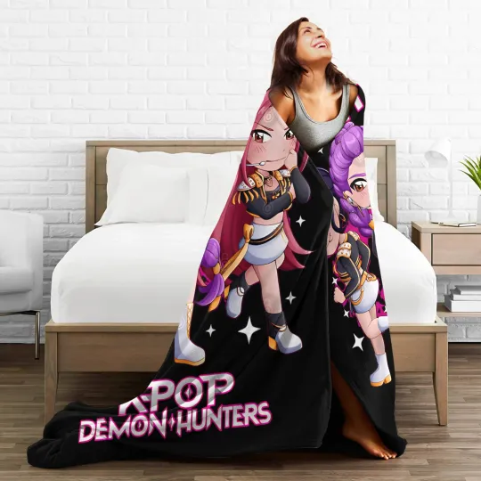 Huntrix Kpop Demon Hunters Chibi Fleece Blanket