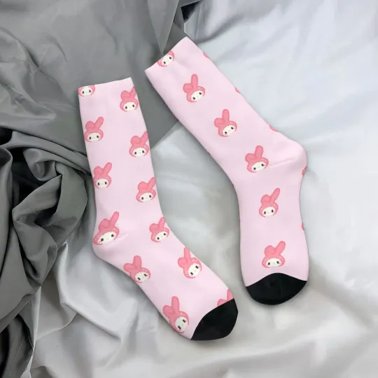 1 Pair My Melody Sock for Men Hip Hop Harajuku Sanrio Happy Quality Pattern Printed Boys Crew Sock Casual Gift