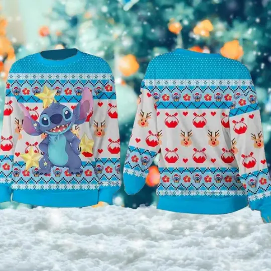 Discover Christmas Disney Lilo and Stitch Ugly Sweater Ohana Christmas Sweater Mens Womens 3D Universal Sweater Couple Pullover 2025