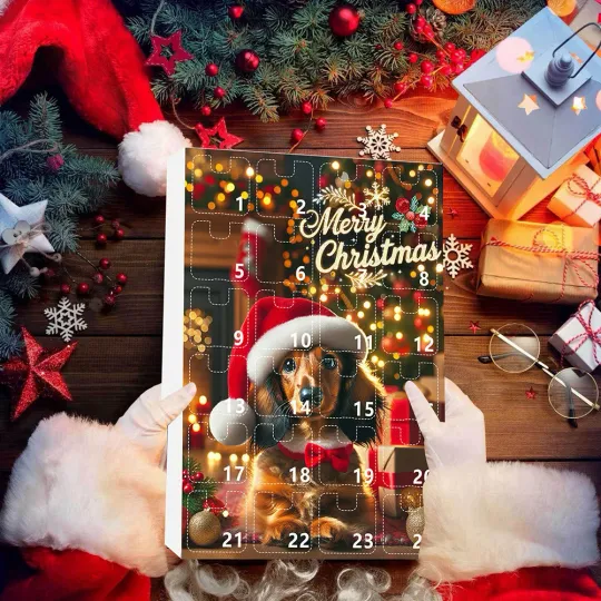 24 Days Dachshunds Christmas Holiday Advent Calendar 2D Acrylic Dachshunds Ornament Countdown Calendar Xmas Tree Hanging Pendant