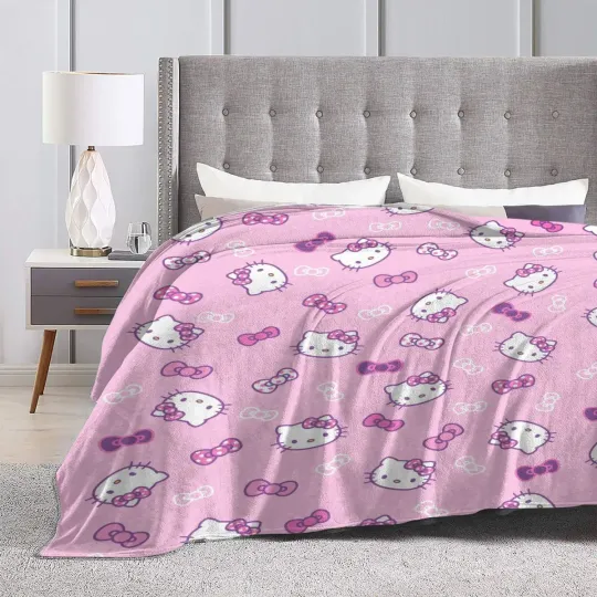 Hello Kitty Plush Fleece Blanket Bedroom Bedspread Sofa