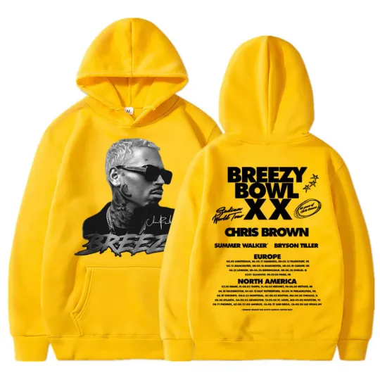 Chris Brown Breezy Bowl XX 2025 Concert Tour Hoodie Hip Hop Retro Men Women Sweatshirt Oversized Fleece Warm Pullover Streetwear