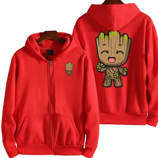 Marvel Groot Spring and Autumn New Men's Zipper Hoodie