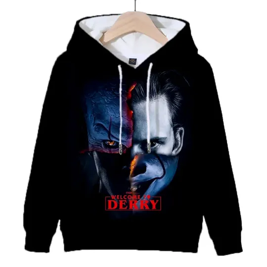 Welcome to Derry 3D Digital Print Custom Hooded Top Provided Image Can DIY Long-sleeved Polyester Adult Hat Fabric Hoodies Y2k