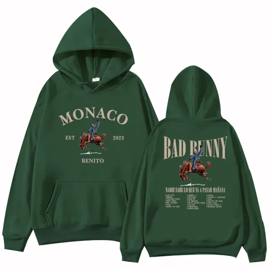 Bad Bunny Monaco Hoodie Harajuku Pullover Tops Sweatshirt Fans Gift