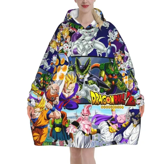 Dragon Ball DragonBall Anime Oversized Blanket Hoodie Sweatshirt Long Fleece Hooded Wearable Blanket