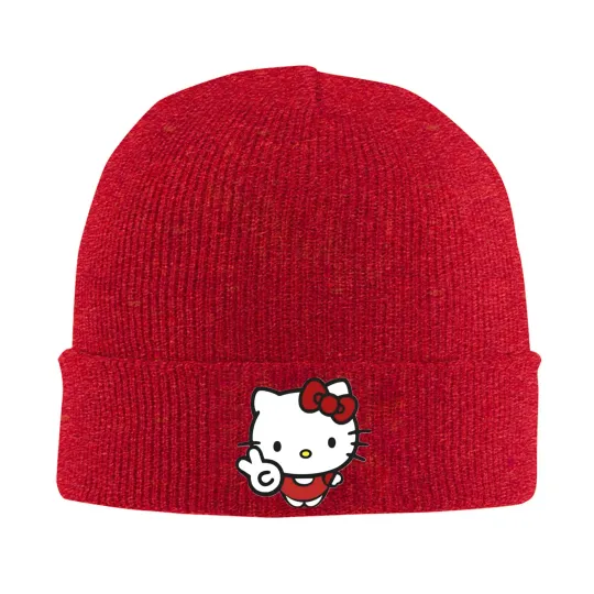 Peace Sign Hello Kitty Knit Beanie Hats - Unisex Winter Graphic Cap