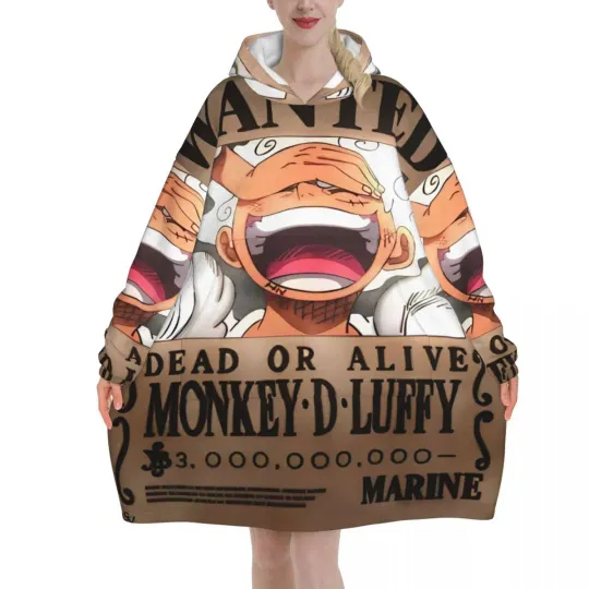 Luffy One Piece Oversized Blanket Hoodie Sweatshirt with Large Pocket for Women Men