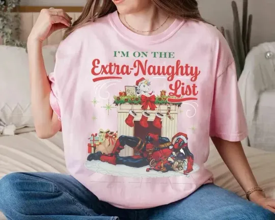 Marvel Deadpool Naughty Christmas Fun T-shirt, Marvel Party Christmas Four Seasons Pure Cotton Suitable for Men and Women
