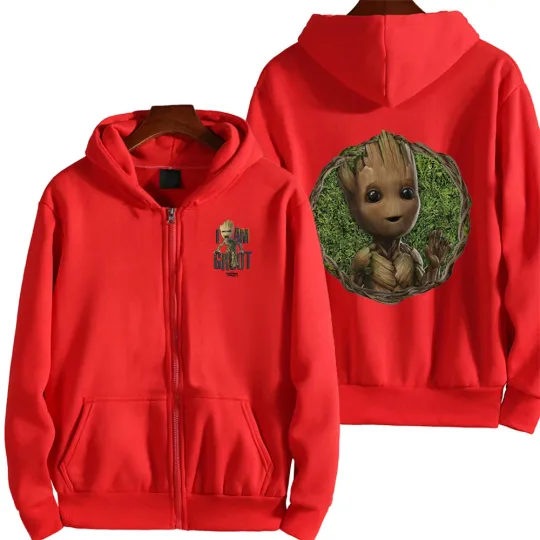 Marvel Groot Spring and Autumn New Men's Zipper Hoodie