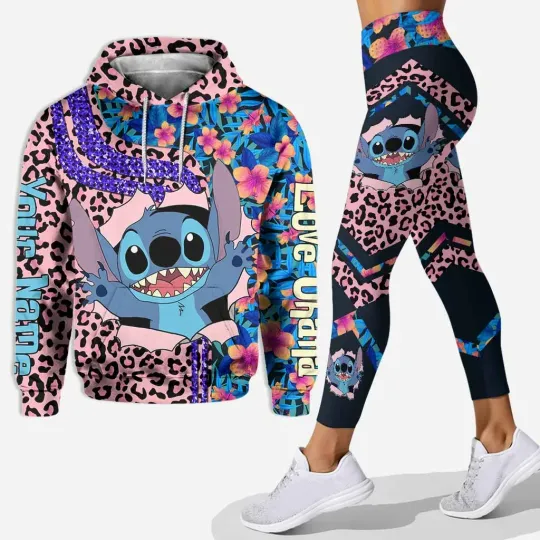 2024 Disney Stitch 3D Leggings Women's Hoodie Set Yoga Pants Sweatpants Women's Yoga Hoodie Suit Leggings Fashion Tracksuit