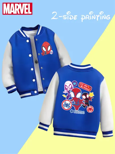 Marvel children's baseball jacket - Spider-Man family theme print, rich double-sided pattern, suitable for school, playin
