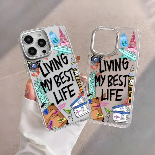 World Travel Label Phone Case For iPhone 17 Pro Max Air 16 15 Pro For iPhone 14 Pro 13 12 11 Shockproof Funda Silver Lens Frame