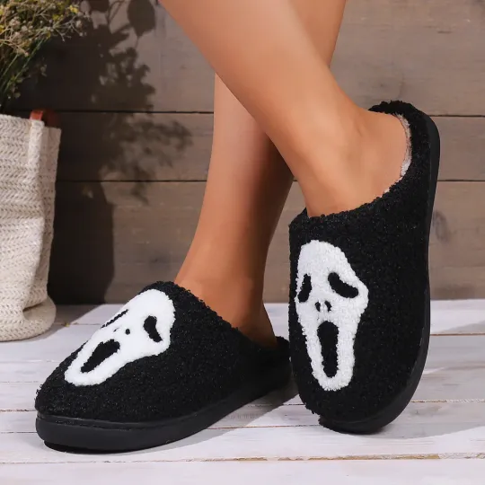 Halloween Funny Casual Fluffy Slippers, Halloween Gift, Christmas Gift