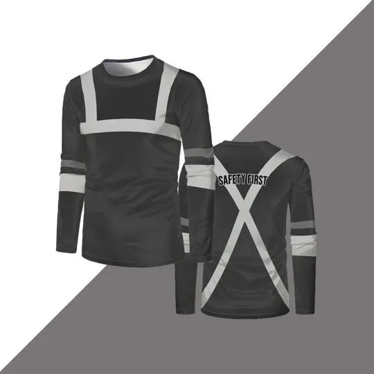 High-quality Safety Workwear Outdoor Worker Safety-first Printed Long-sleeved T-shirt Autumn Men's Loose Round Neck Work Shirt