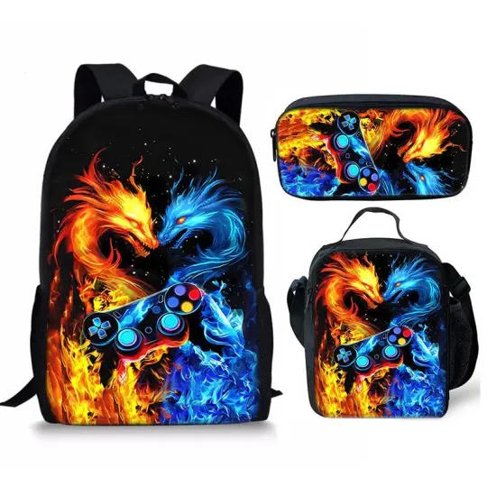 Harajuku 3D Print Backpack Set with Laptop Bag Lunch Bag and Pencil Case for Students