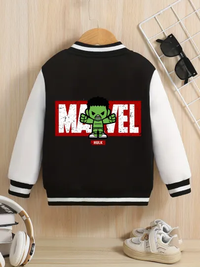 Marvel Boys' Baseball Jacket - Hulk Print, Double-Sided Pattern, Soft Fabric