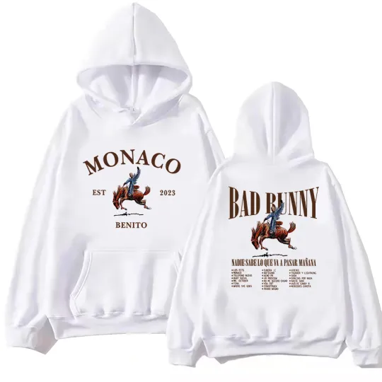 Bad Bunny Monaco Hoodie Harajuku Pullover Tops Sweatshirt Fans Gift