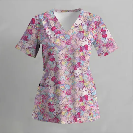 Hello Kitty Scrubs Top, Nurse Casual Shirt