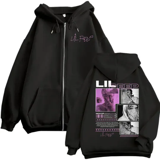 Rapper Lil Peep Double Sided Print Hoodie Men Women Hip Hop Vintage Zipper Sweatshirts Harajuku Y2k Fashion Oversized Pullovers
