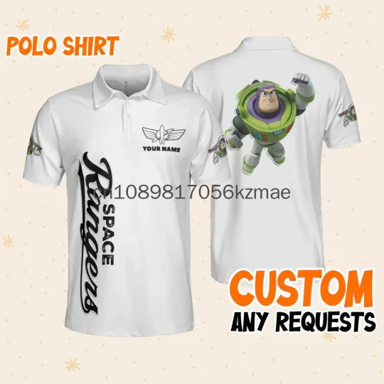 Toy Story Buzz Lightyear Polo Shirt, Disney Custom Name Casual Fashion Short sleeved Men's Polo Shirt