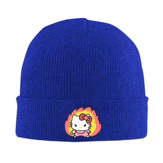 Angry Expression Hello Kitty Knit Beanie Hat Unisex Autumn Winter Head Wrap