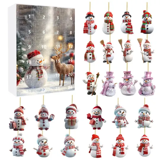Christmas Countdown Blind Box Cute Snowman Acrylic Pendant Ornament Christmas Advent Calendar Blind Box
