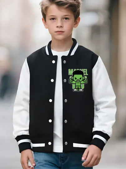 Marvel Boys' Baseball Jacket - Cute Hulk double-sided pattern, soft fabric