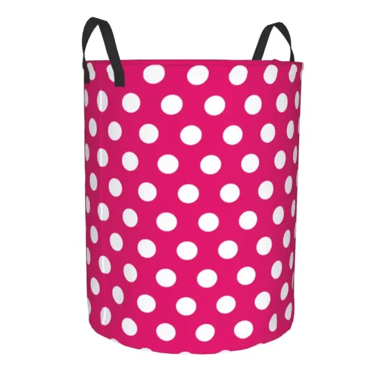 Pink and White Polka Dots Laundry Basket - Foldable Storage Bin for Kids Nursery